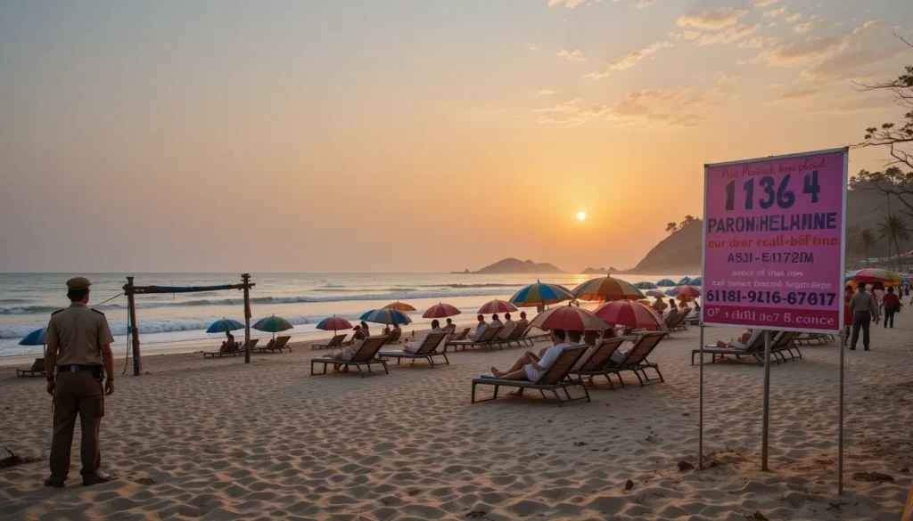 a group of people on a Goa beach with umbrellas